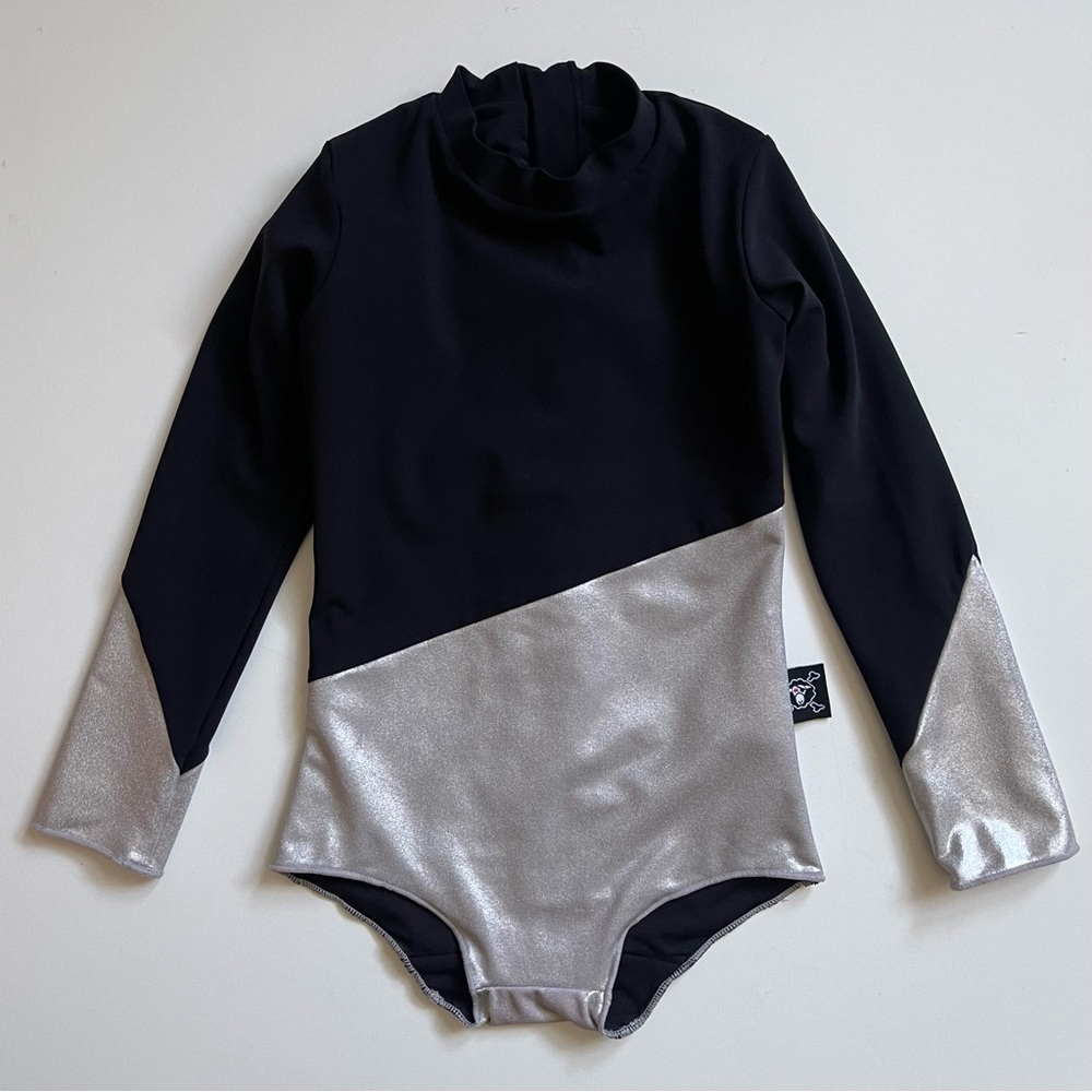 Nununu Girls Long-sleeve Black & Silver Rashguard Swimsuit - Size 2-3